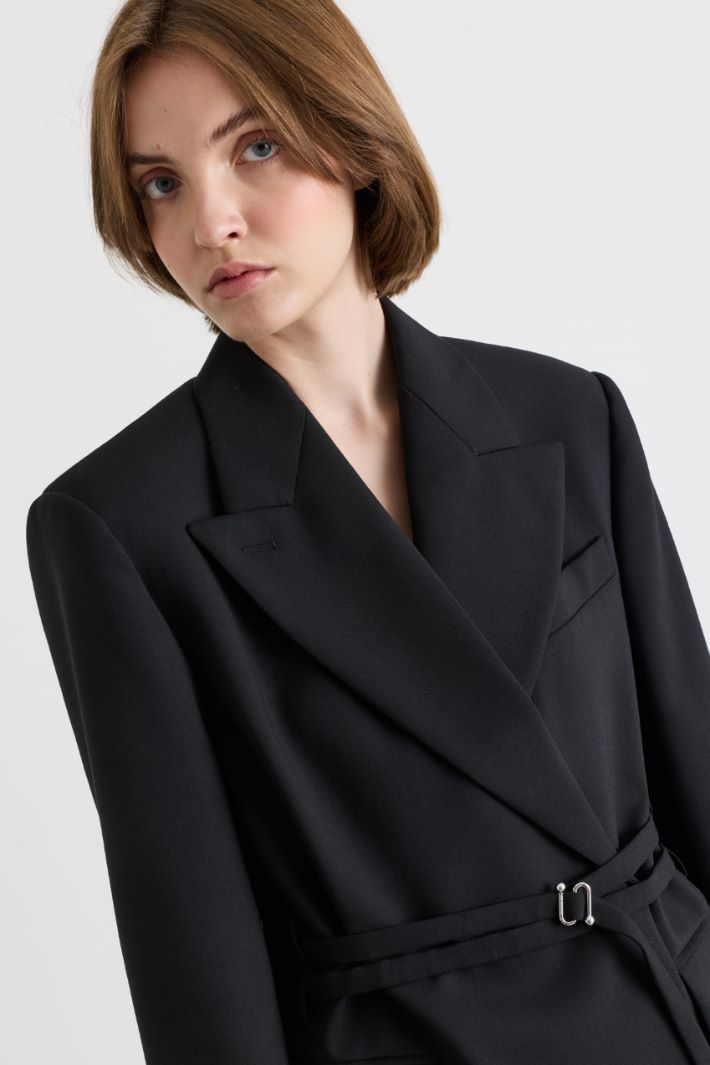 Longline double-breasted blazer - BLACK - Intrend - 3