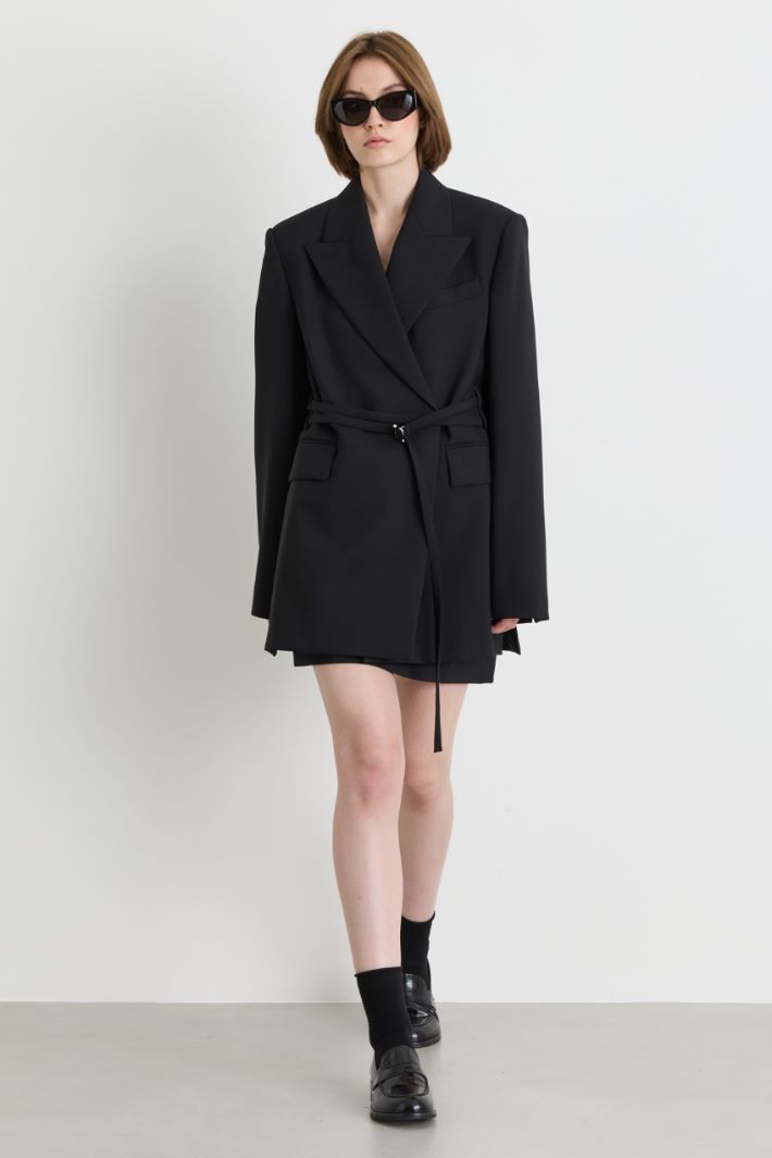 Longline double-breasted blazer - BLACK - Intrend