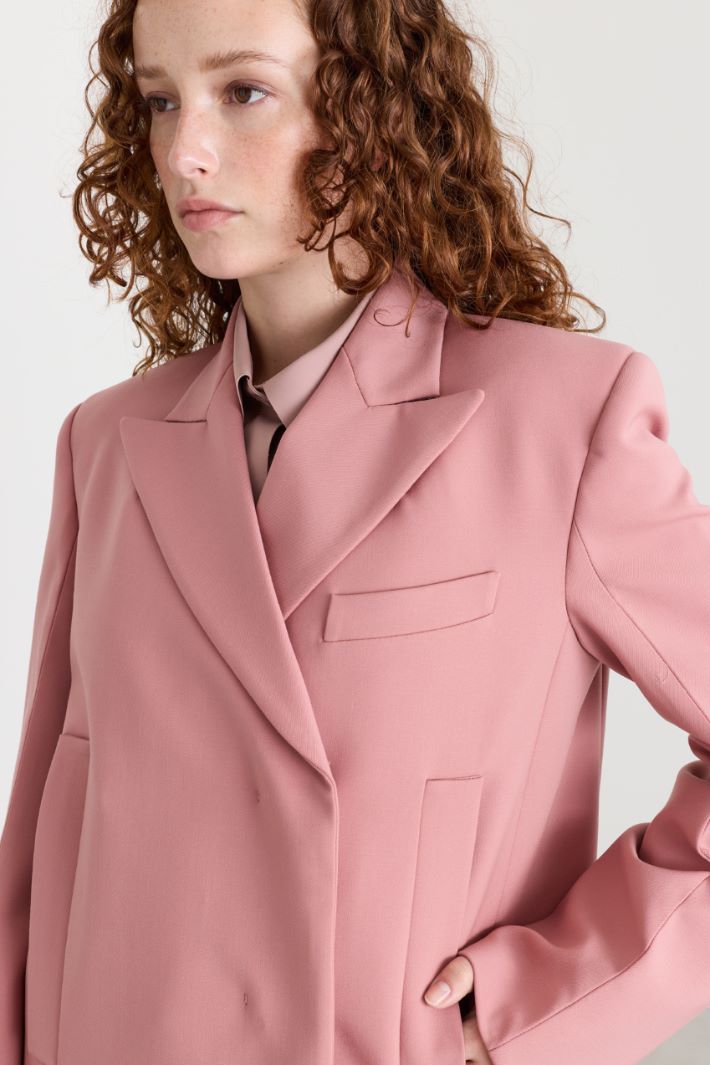Concealed-fastening gabardine blazer - PINK - Intrend - 3