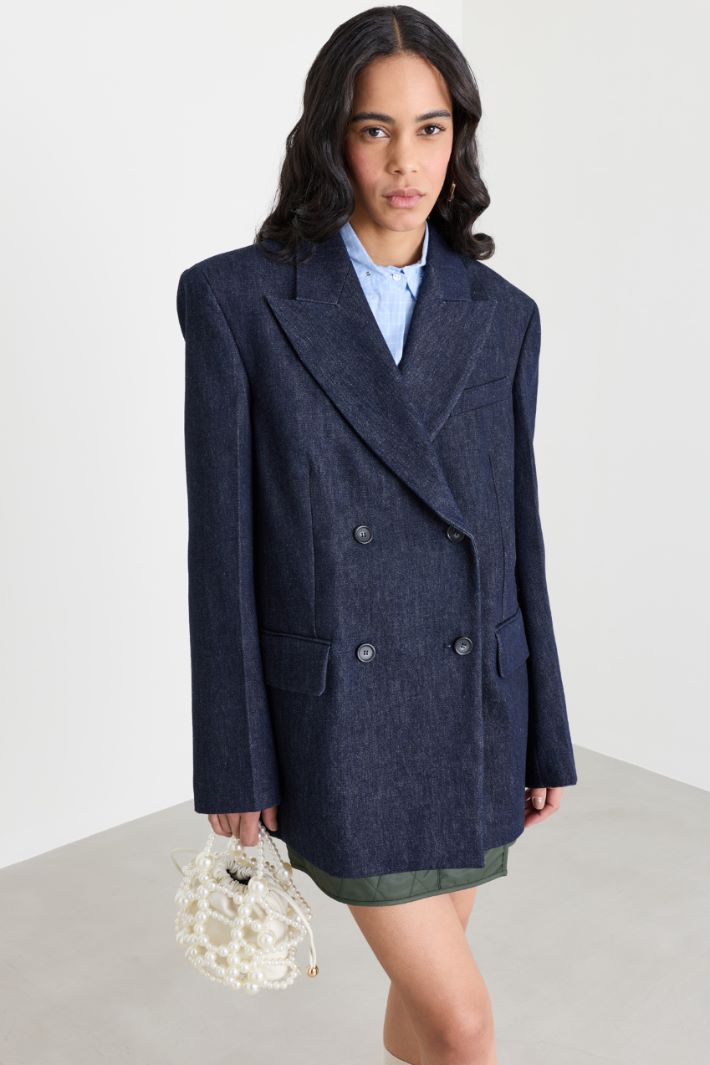Blazer oversize con rever a lancia - BLU - Intrend - 2