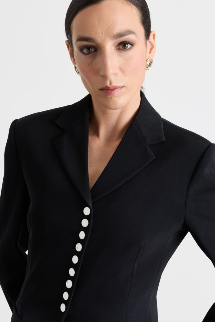 Contrast-fastening blazer - BLACK - Intrend - 3