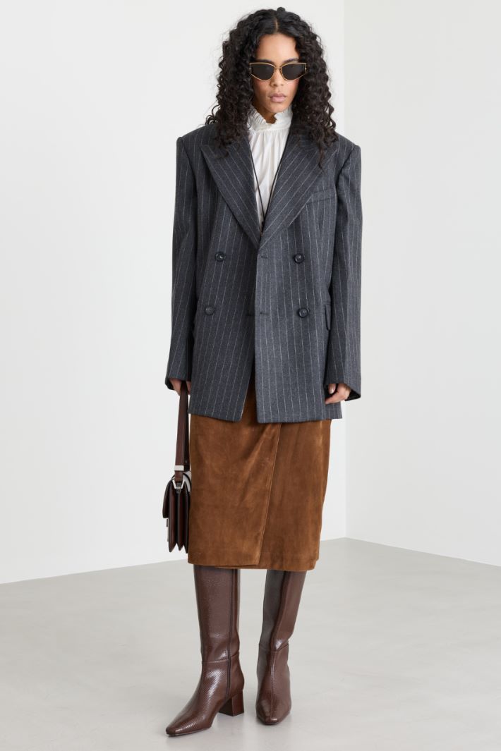 Oversized double-breasted blazer - GREY - Intrend