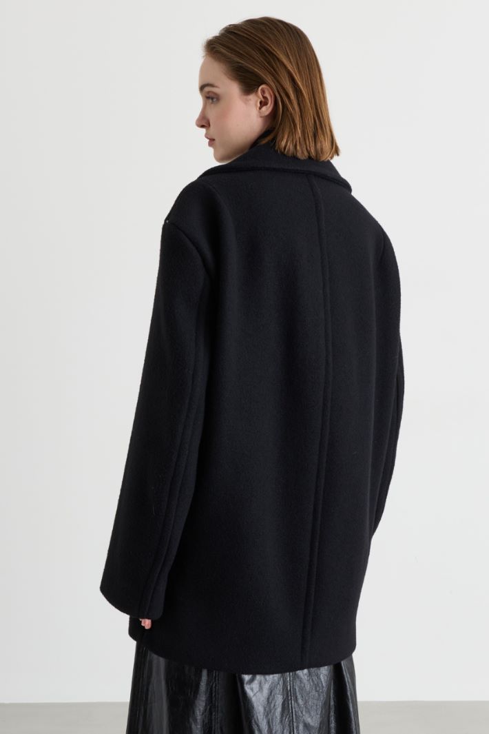 Wide-lapel short double-breasted wool coat - BLACK - Intrend - 4
