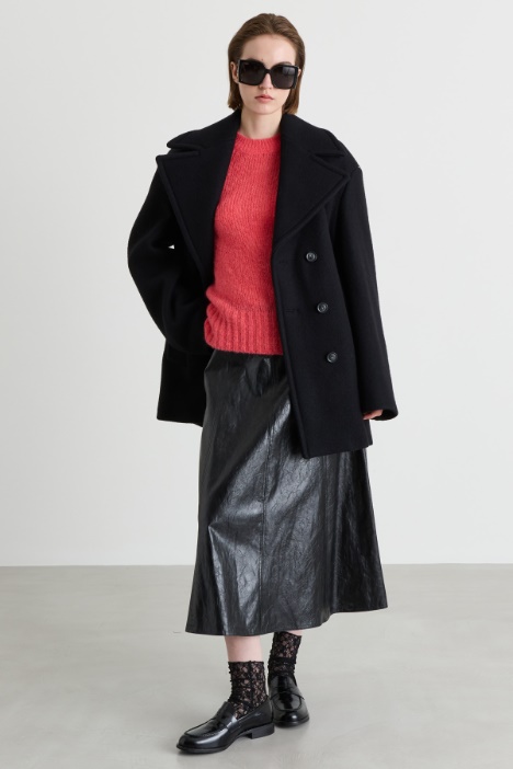 Wide-lapel short double-breasted wool coat - Intrend