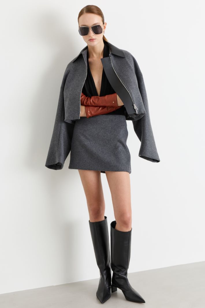 Double-faced wool mini skirt - GREY - Intrend