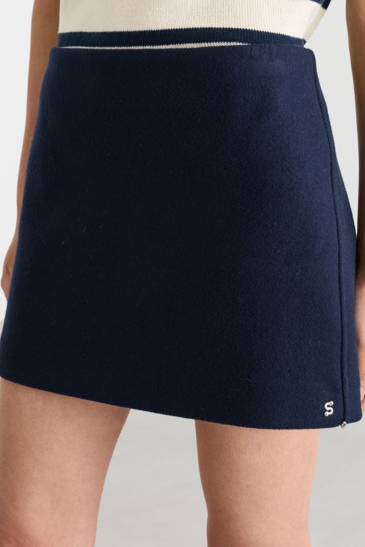 Double-faced wool mini skirt - BLUE - Intrend - 3