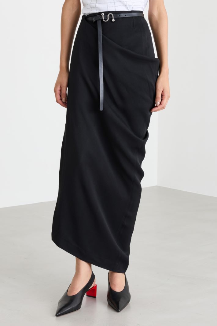 Asymmetric Draped Skirt - BLACK - Intrend - 2