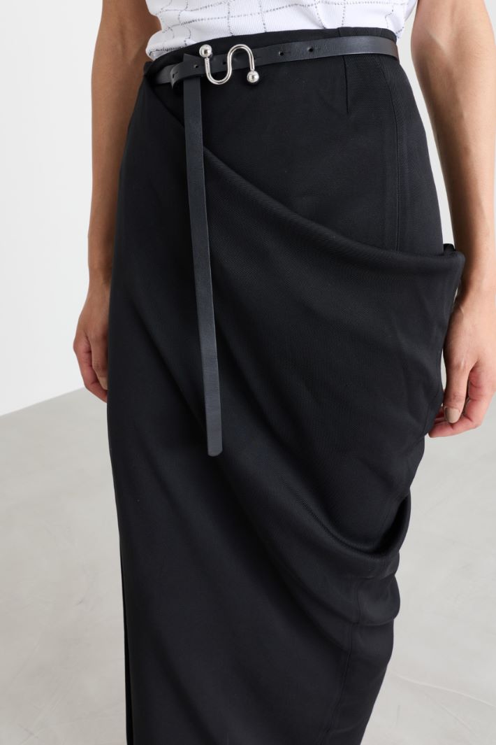Asymmetric Draped Skirt - BLACK - Intrend - 3