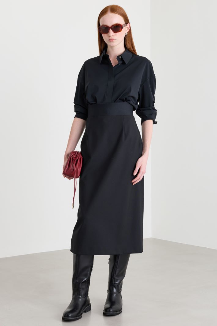 High-waisted elasticated skirt - BLACK - Intrend