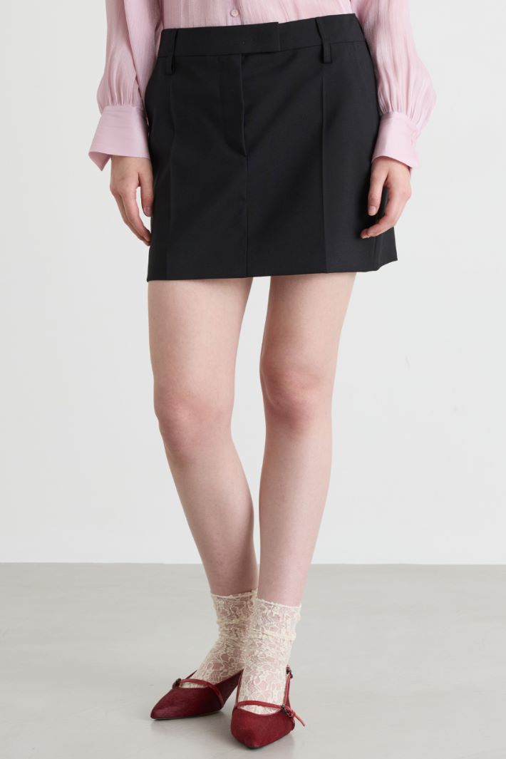 Belted wool mini skirt - BLACK - Intrend - 2