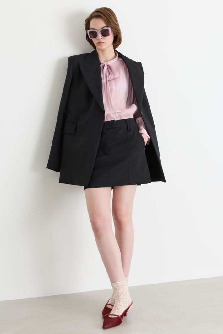 Belted wool mini skirt - BLACK - Intrend