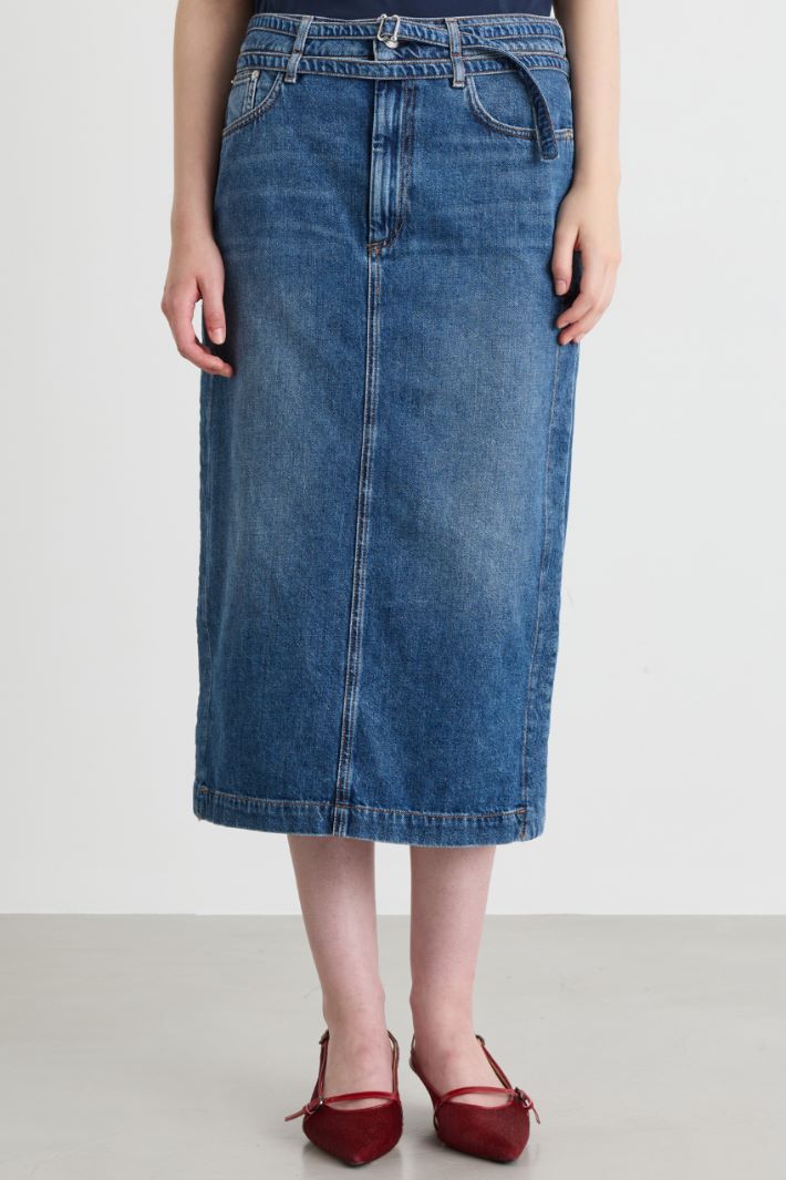 Low-rise denim pencil skirt - BLUE - Intrend - 2