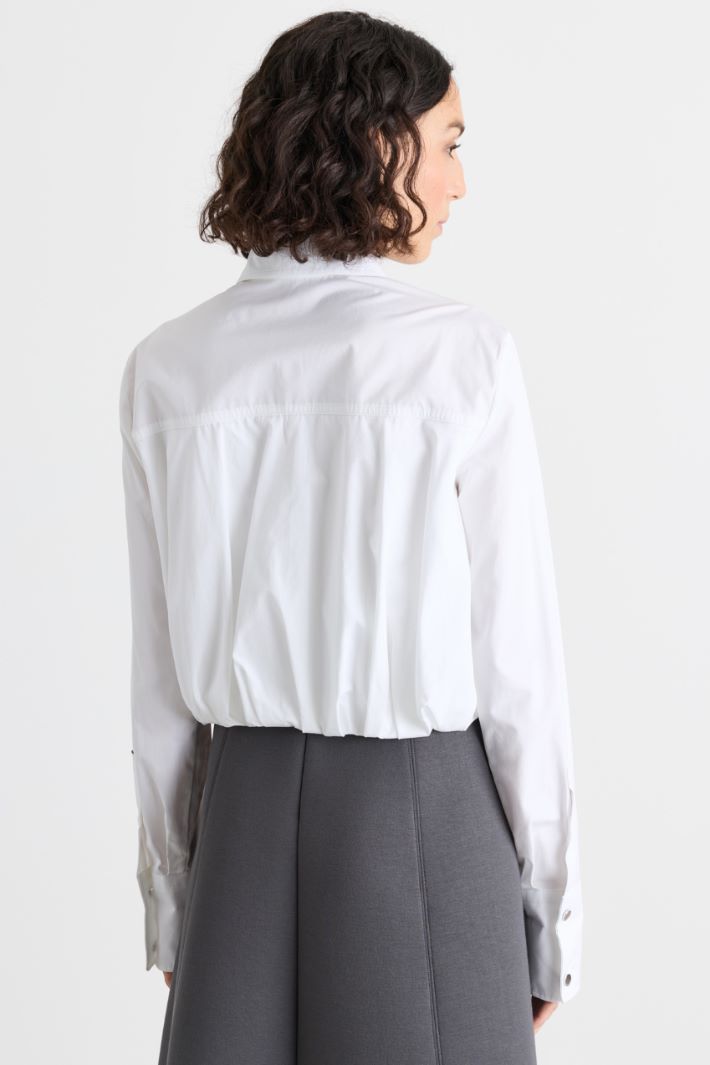 Camicia cropped in popeline - BIANCO - Intrend - 4