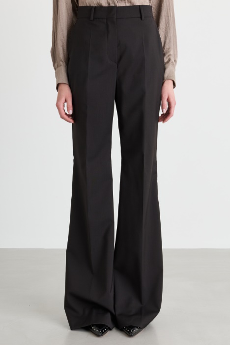Pantalone flare in tela di pura lana
