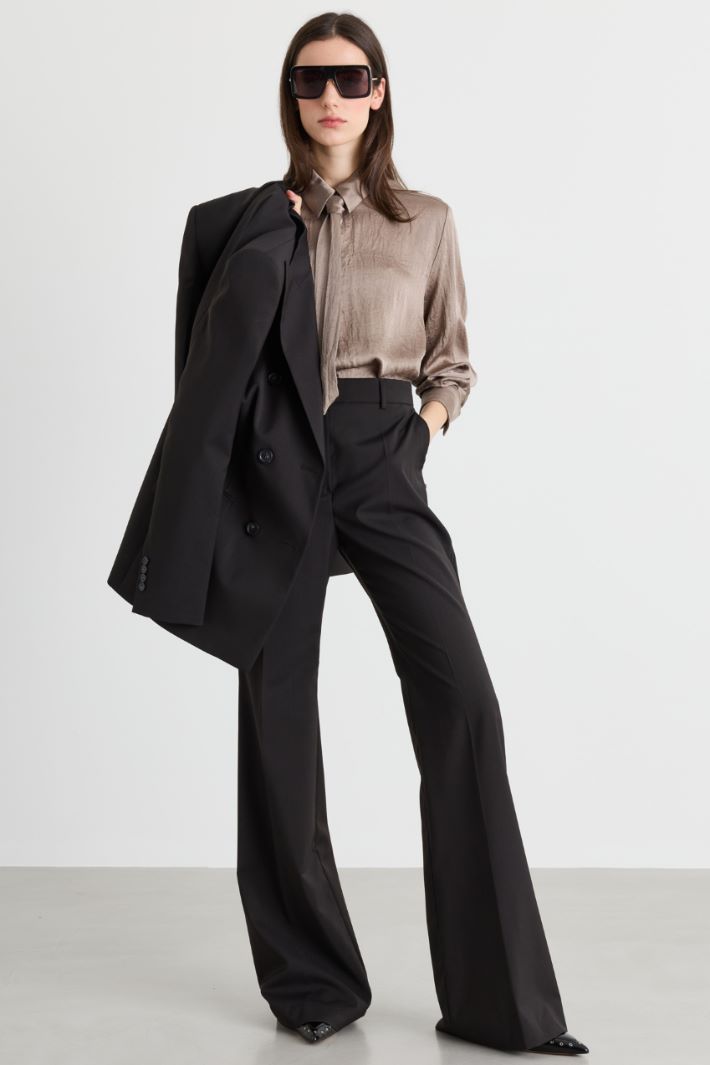Flared wool canvas trousers - BROWN - Intrend