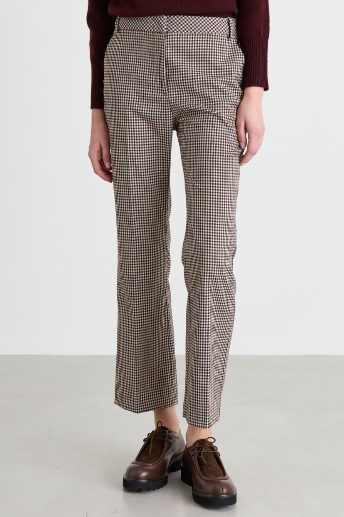 Flared Checked Trousers - BORDEAUX BLACK - Intrend - 2