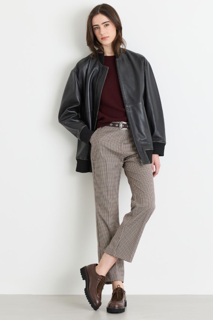 Flared Checked Trousers - BORDEAUX BLACK - Intrend