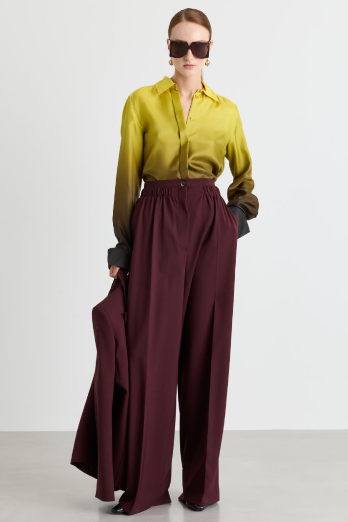 Wide-leg stretch gabardine trousers - BORDEAUX - Intrend
