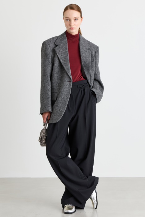 Wide-leg stretch gabardine trousers - Intrend