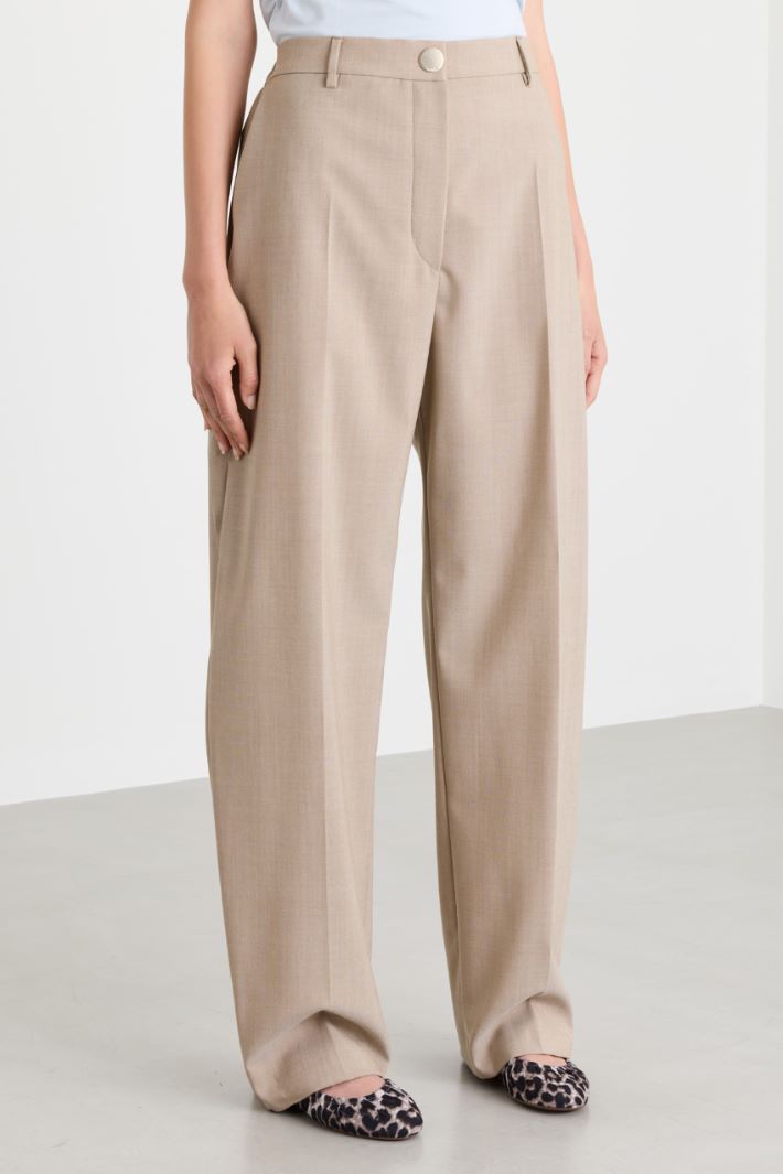 Straight wool canvas trousers - BEIGE - Intrend - 2