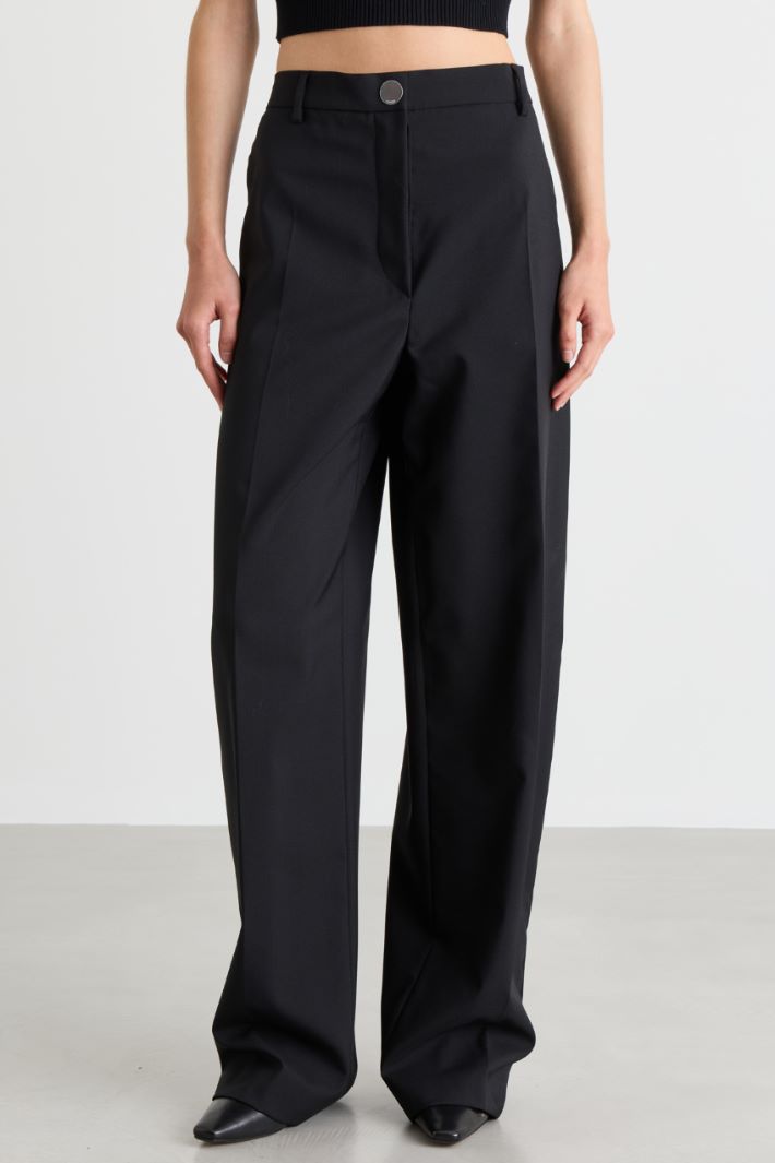 Straight wool canvas trousers - BLACK - Intrend - 2