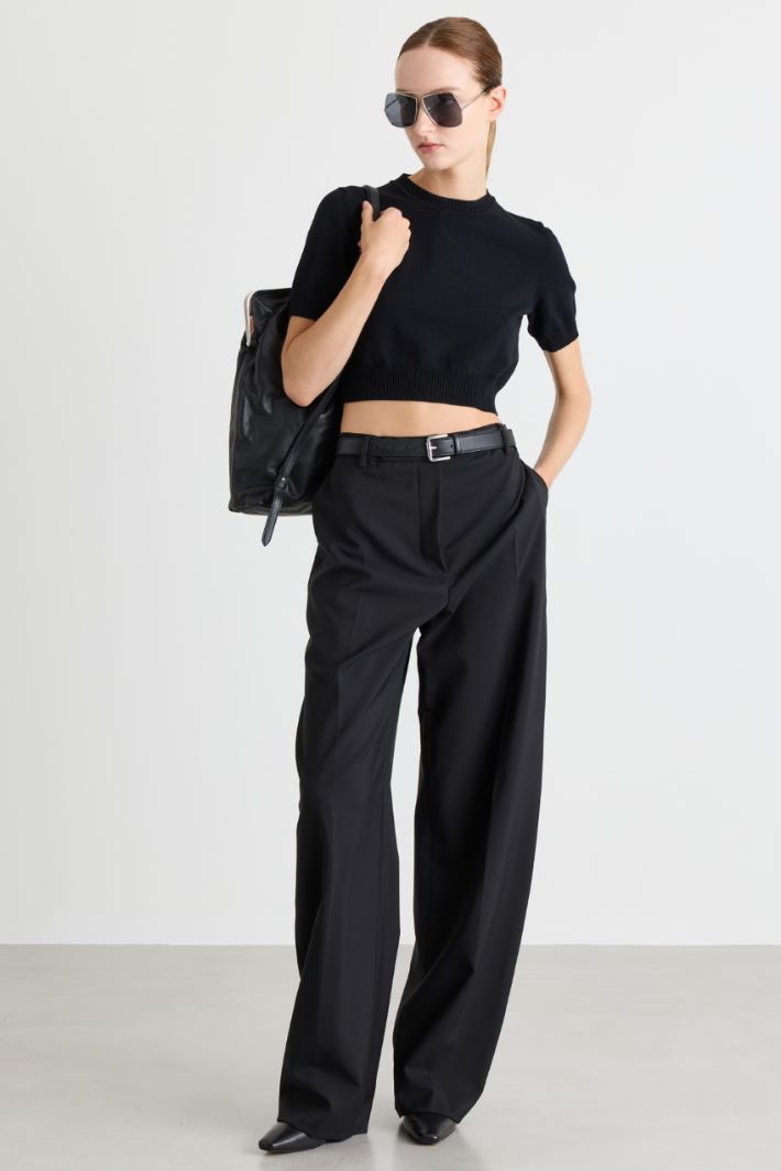 Straight wool canvas trousers - BLACK - Intrend