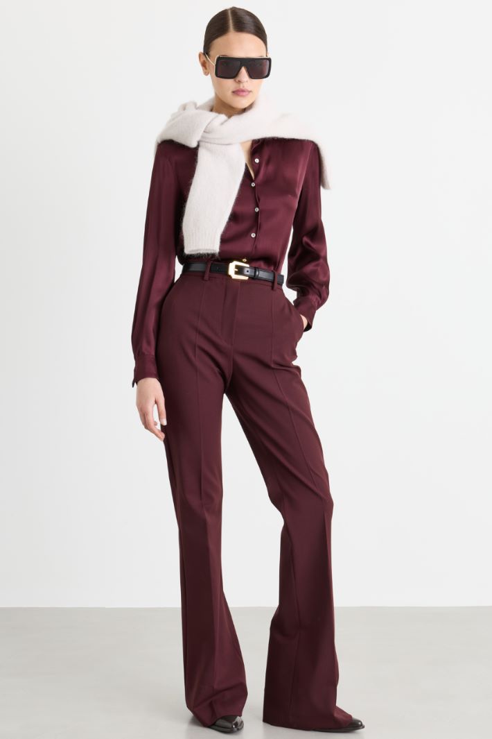 Flared trousers in stretch twill - BORDEAUX - Intrend
