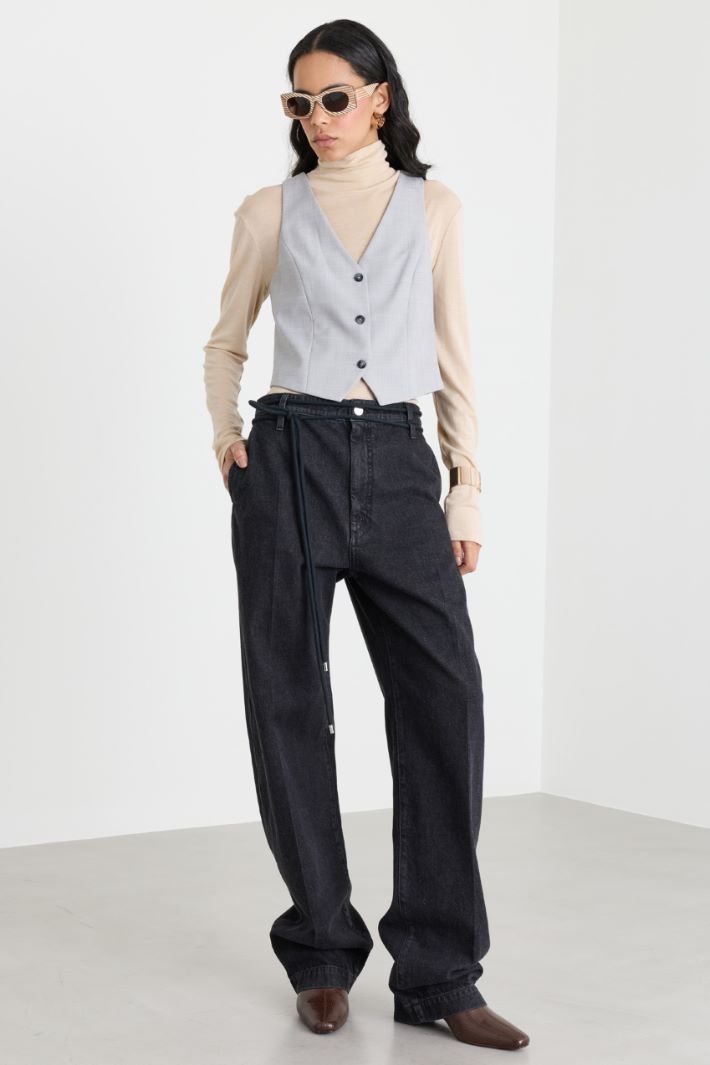 Jean à ceinture tubulaire - BLEU - Intrend