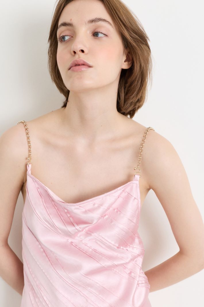 Diagonal-pleat mini dress - PINK - Intrend - 3