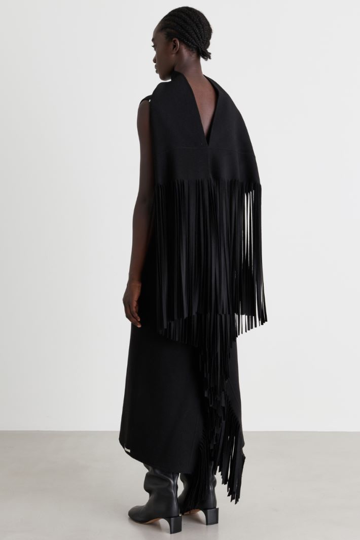 Long dress in double-sided fabric with fringing - BLACK - Intrend - 4