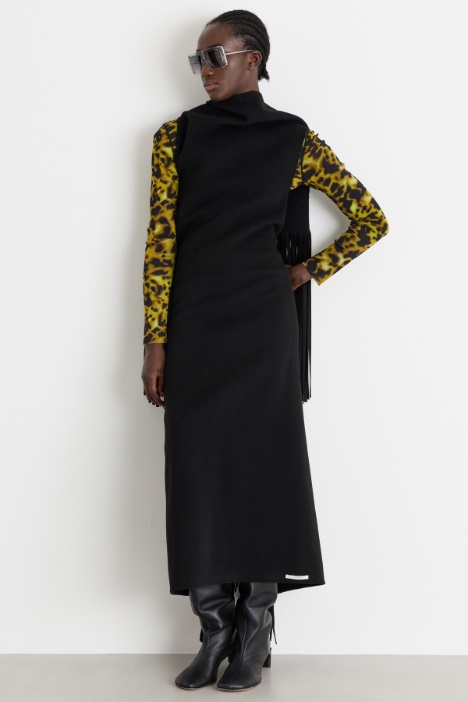 Long dress in double-sided fabric with fringing - Intrend