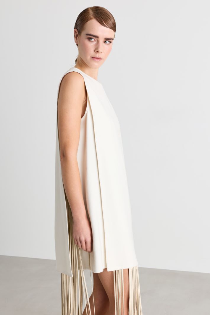Fringed short dress - WHITE - Intrend - 3