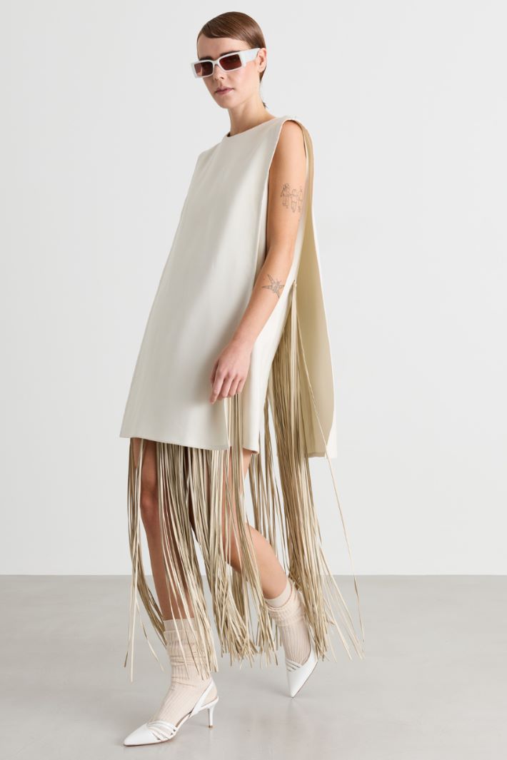 Fringed short dress - WHITE - Intrend