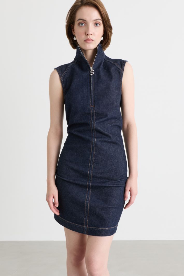 Abito aderente con zip centrale - BLU - Intrend - 2