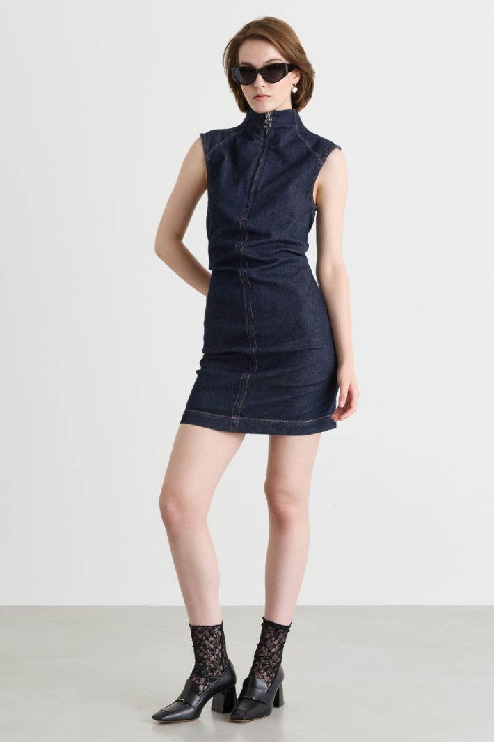 Abito aderente con zip centrale - BLU - Intrend