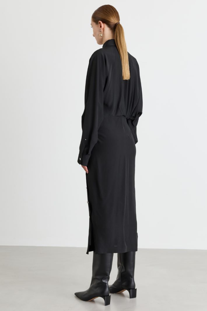 Asymmetric shirt dress - BLACK - Intrend - 4