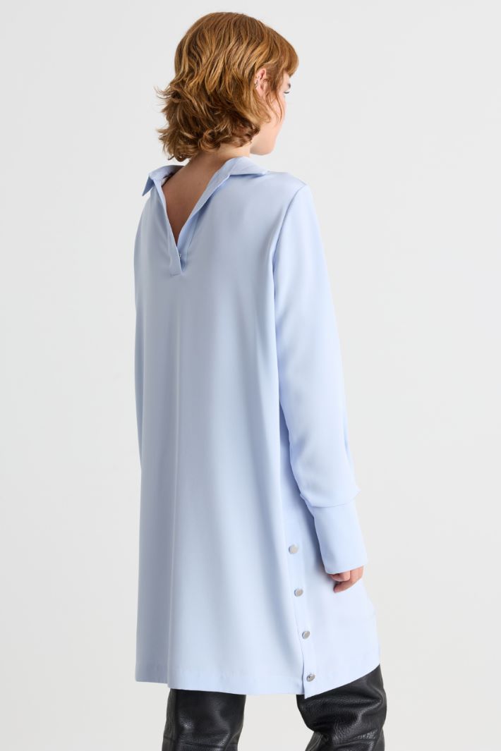 Tunic dress with button-detail side slits - LIGHT BLUE - Intrend - 4