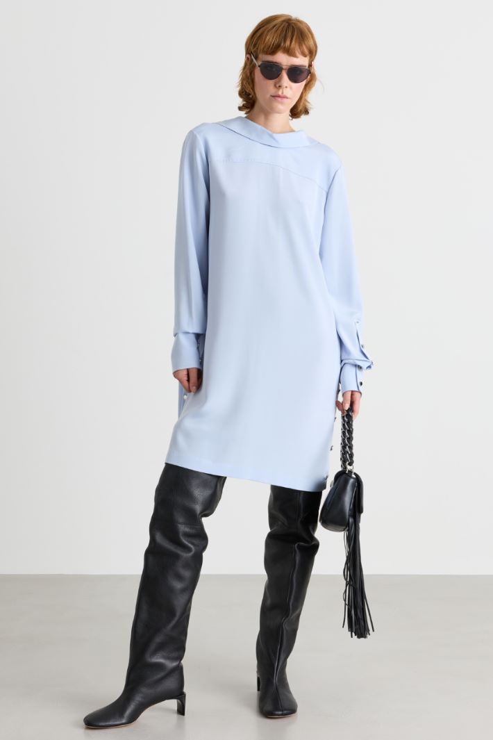 Tunic dress with button-detail side slits - LIGHT BLUE - Intrend
