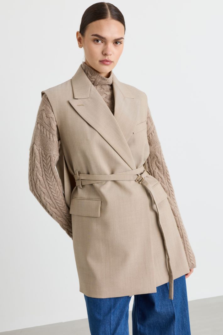 Gilet in tela con cintura - BEIGE - Intrend - 2