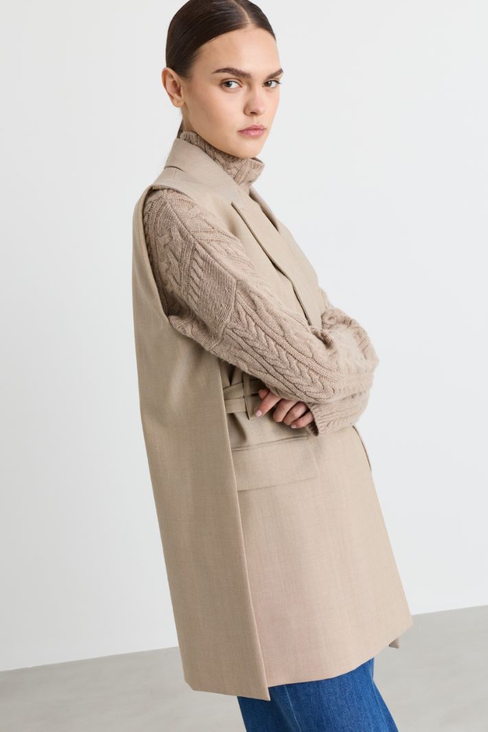 Gilet in tela con cintura - BEIGE - Intrend - 3
