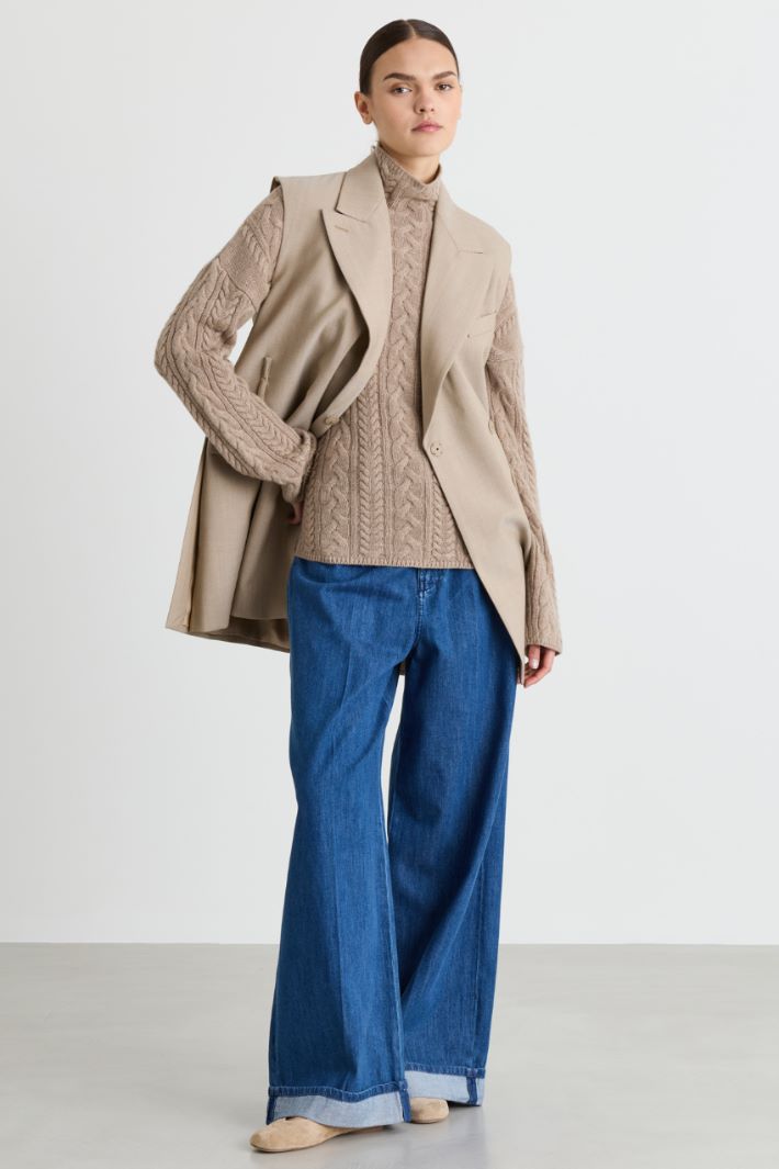 Gilet in tela con cintura - BEIGE - Intrend