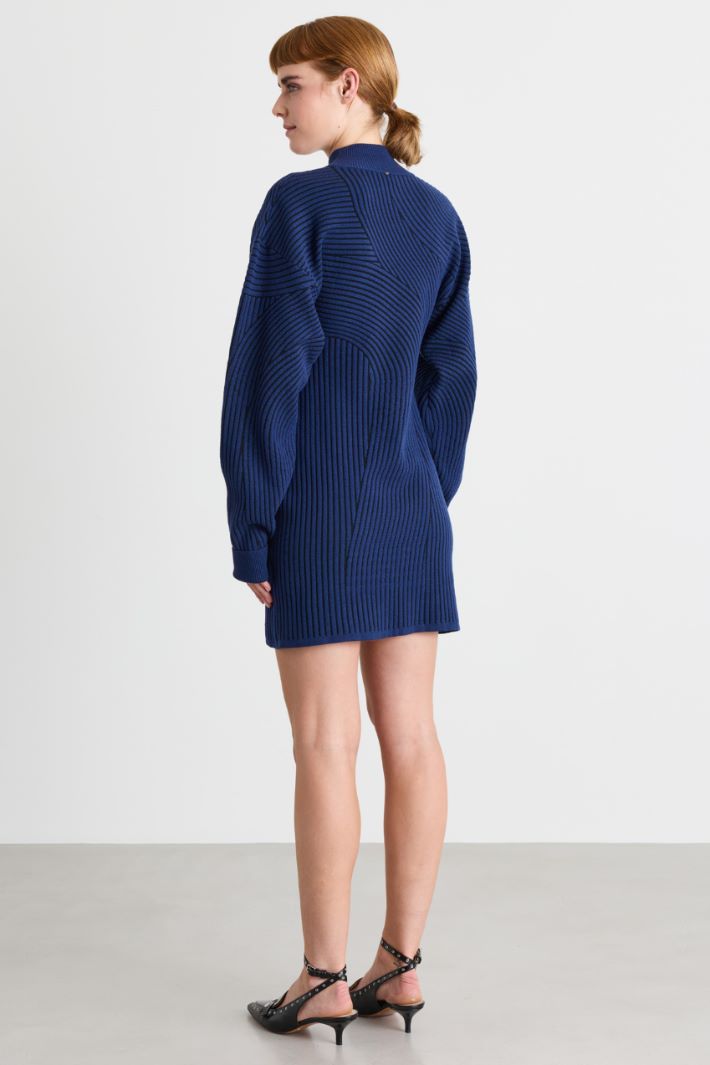 Jacquard knit dress - BLUE - Intrend - 4