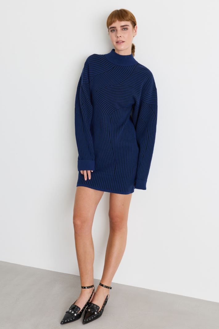 Jacquard knit dress - BLUE - Intrend - 2