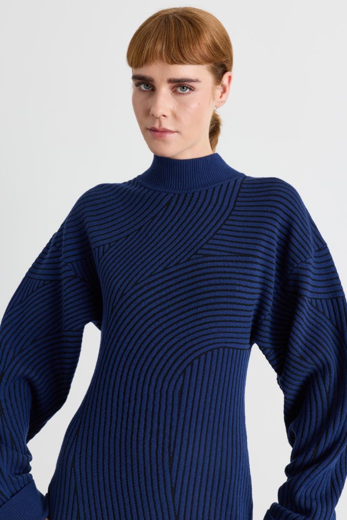 Jacquard knit dress - BLUE - Intrend - 3