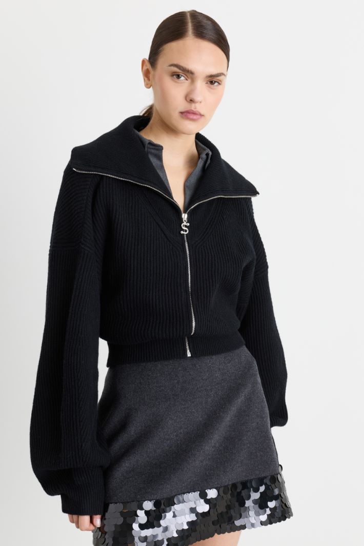 Wide-fit roll-neck cardigan - BLACK - Intrend - 2