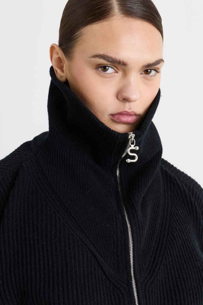 Wide-fit roll-neck cardigan - BLACK - Intrend - 3