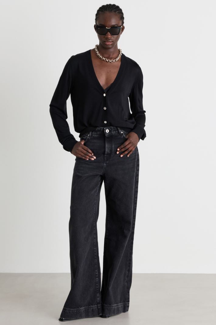 Cardigan con intarsi - NERO - Intrend