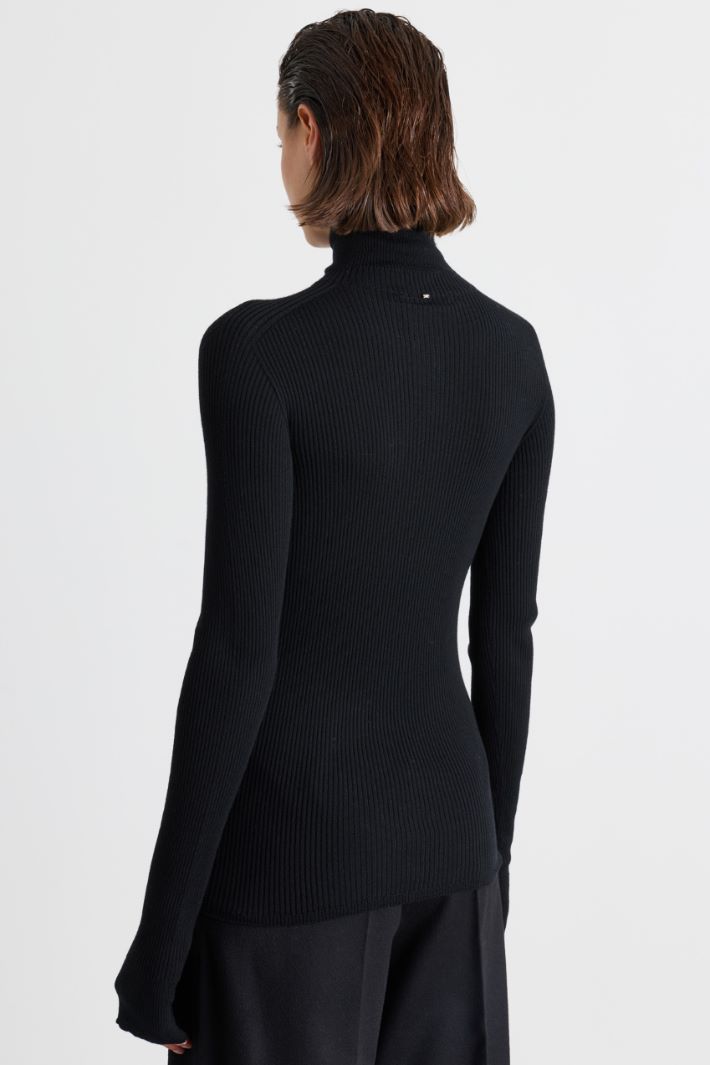 Pure Wool Polo Neck Jumper - BLACK - Intrend - 4