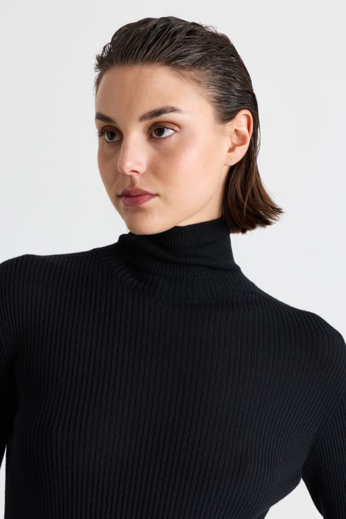 Pure Wool Polo Neck Jumper - BLACK - Intrend - 3