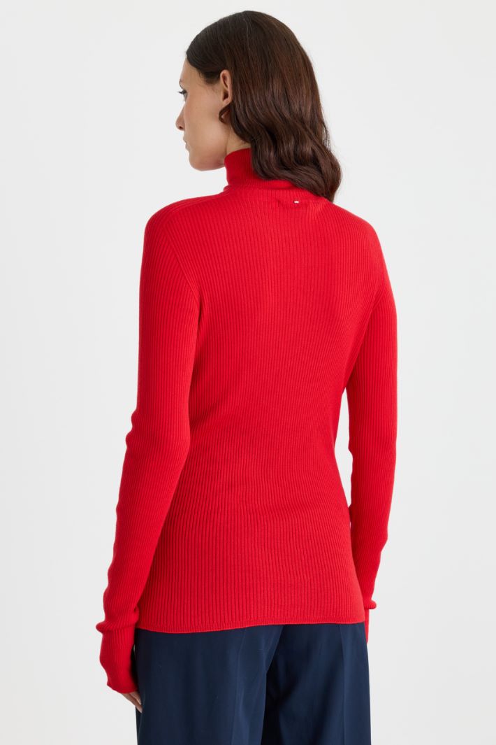 Pure Wool Polo Neck Jumper - RED - Intrend - 4